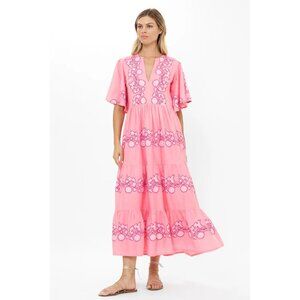 Oliphant Flirty V Neck Maxi Dress in Tangier Pink Small New Womens Long Gown